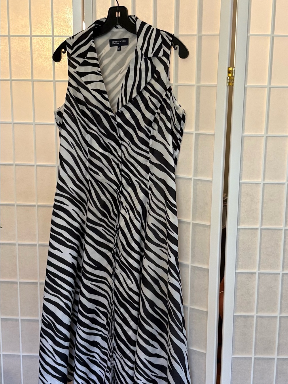 Jones New York Black and White Zebra-Print Midi Dress